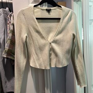Torrid Cream Ribbed Button-Front Cropped Cardigan
